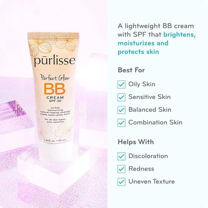 pūrlisse Perfect Glow BB Cream with SPF 30 - Matte Meets Dewy Finish - Enriched with Goji & Hawthorn Berry to Help Improve Skin Texture & Radiance - Fair (1.4 oz)