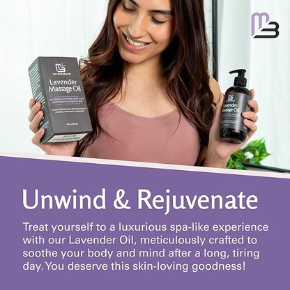Lavender Sensual Massage Oil with Collagen and Stem Cells, Skin Tightening Therapy for Bum, Thighs, and Belly, Fast-Absorbing Cellulite Oil, 8 fl oz by M3 Naturals