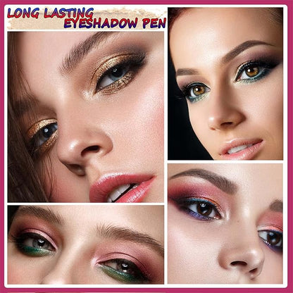 Brown Eyeshadow stick and Sponge Makeup Brush,Smooth Cream Shimmer Eye Shadow Pencil Long Lasting Waterproof Glitter Primer Palette Hypoallergenic Highlighter eyes Look