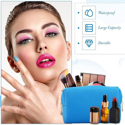 Sanwuta 9 Pcs Makeup Bags Bulk PU Double Zippers Cosmetic Bag Makeup Toiletry Christmas Small Pouch Portable Travel Organizers Case for Women Bridesmaid Party End of The Year(Blue)