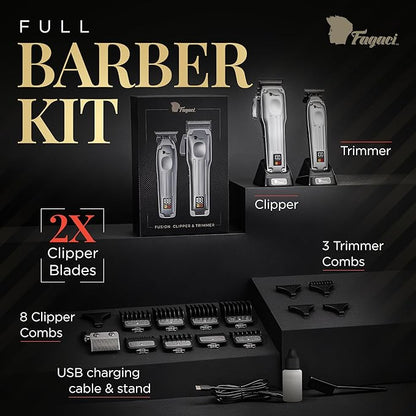 Fagaci Professional Hair Clippers for Men with Superior Precision, Brushless Motor Barber Clippers and Trimmers Set, 5X Longer Sharpness Hair Cutting Kit, Mens Haircut Cordless Clipper for Barber