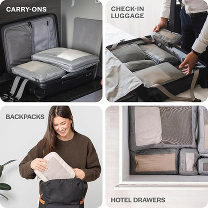 Aerotrunk Compression Packing Cubes for Travel - Luggage Organizer Bags - Double Zipper Packing Cubes for Suitcases (6-Pack, Olive)