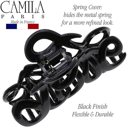 Camila Paris CP3026 French Hair Clip for Women, 3.25 inch Girls Hair Claw Clips Jaw Black Cellulose, Fashion Durable and Styling Hair Accessories for Women, Strong Hold No Slip Grip, Made in France