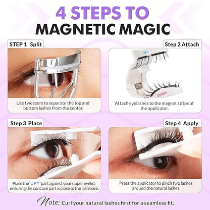Bepholan Soft Magnetic Lashes with Applicator,No Glue Needed Reusable Magnetic Eyelashes Natural Look Easy to Wear and Remove Waterproof Cruelty-free False Eyelashes（RC01）