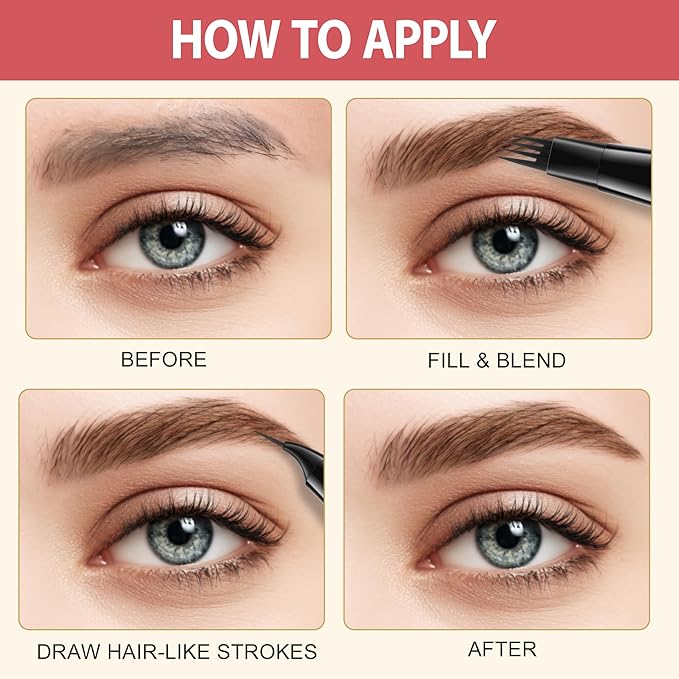 LAVONE Eyebrow Pen, 2-in-1 Eyebrow Pencils for Women with 4 Tip Microblading Eyebrow Pencil and Curved Precise Brow Pencil, Waterproof Eyebrow Pencil Create Full, Natural Hair-Like Brows, Black
