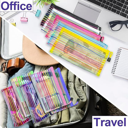 Mesh Bags with Zipper (40 Pack), Small Nylon Makeup Bag Cosmetic Pouches Travel Organizer for Purse Diaper Bag Home Organizing Striped Mix 10 Colors