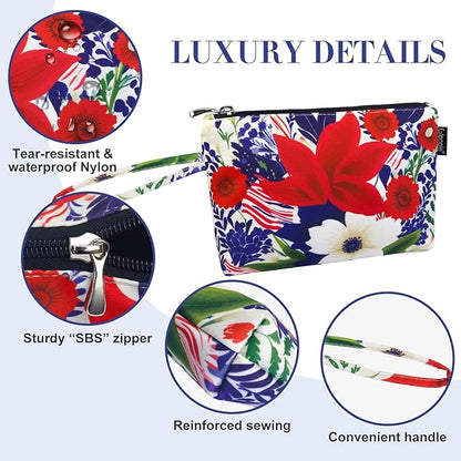 Gloppie Small Makeup Bag for Purse Portable Cosmetic Bag Aesthetic Floral Makeup Pouch Wristlet Pouch for Women Big Red Flower