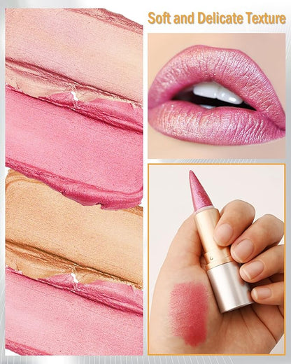 Red Glitter Lipstick Lip Liner,Shimmer Metallic Matte Long-Lasting Waterproof Non-stick Lip Stain Tint,High Pigmented Lip Gloss Full Coverage lipcolor Pen,Christmas Makeup Gift for Women-06