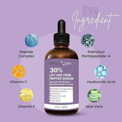 Lift & Firm 30% Peptide Serum for Face – Anti-Aging Serum with Vitamin C, E, Matrixyl 3000, Aloe Vera & Hyaluronic Acid – Multi-Peptide Formula to Lift, Firm & Rejuvenate Skin (4 fl oz)