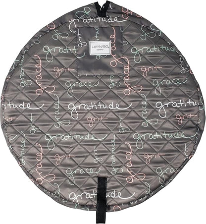 Lay-n-Go Cosmo Drawstring Cosmetic & Makeup Bag Organizer - Portable Drawstring Makeup Bag w/Zipper Pocket & More - Durable, Machine Washable Toiletry Bag for Travel (20", Grit Grace Gratitude)