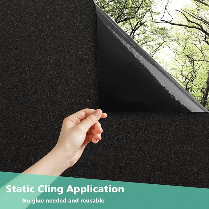 Volcanics Blackout Window Film, Privacy Frosted Sun Blocking Black Window Cover Room Darkening Window Tint for Home Static Cling 100% Light Blocking 23.6 x 78.7 Inches