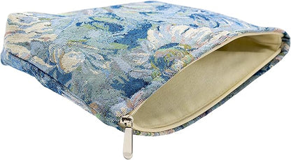 Makeup Bags for Purse Zipper Cosmetic Pouch Large Travel Canvas Make Up Organizer Tool Pouch for Women and Girls,Flower Blue