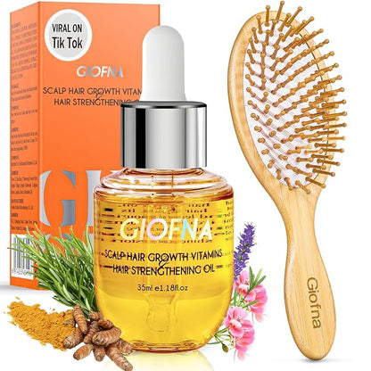 Hair Oil, Rosemary Serum with Bamboo Brush for Frizzy, Damaged Hair Growth Strengthening, Scalp and Argan Care for Women and Men
