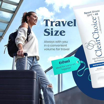 Clear Choice Travel Size Sunscreen for Face SPF 45, Mineral Oil Free Sunblock & Light Moisturizer with Zinc Oxide, Reef-Safe, Broad Spectrum, No White Cast, Dermatologist Recommended 2oz
