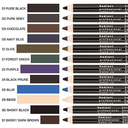 Radiant Professional Waterproof Eyeliner Pencil - Eyeliner Waterproof Smudge Proof for Woman - Long Lasting Under Eye Pencil for Smoky Eye - Soft Waterline Eye liner Smudger Tool, Blue (26)