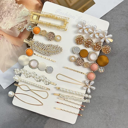 Mehayi 20 PCS Hair Accessories for Decorative Party Wedding, Pearl Hair Clips Set Fashion Korean Acrylic Resin Hair Barrettes, Bobby Pins Hairpins for Women and Ladies Girls Headwear Styling Tools