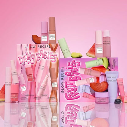 Glow Recipe Dewy Babies Travel Skincare Set - Plum Plump Hyaluronic Acid Serum + Dewy Flush Tinted Blush Drops + Pink Juice Face Moisturizer + Bronzing Hue Drops + Ultra Fine Facial Mist (5 Count)