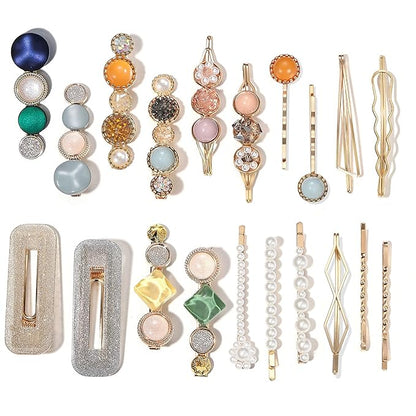 Mehayi 20 PCS Macaron Pearls and Acrylic Resin Hair Clips, Handmade Cute Hair Barrettes Bobby Pins, Glitter Crystal Geometric Hairpin, Elegant Gold Hair Accessories, Gifts for Women Girls…