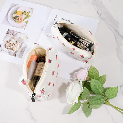 Small Cosmetic Bag set for Women Corduroy Makeup Bag with Interior Pocketes Cute Corduroy Makeup Pouches Women Small Toiletry Bag