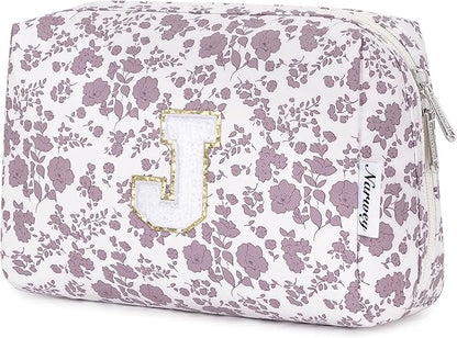 Narwey Birthday Gifts for Teen Girls Kids Women Personalized Initial Floral Makeup Bag Cute Cosmetic Trendy Stuff 6 8 10 11 12 13 14 16 18 Years Old Travel Toiletry Bag (Little Dusty Pink Flower J)