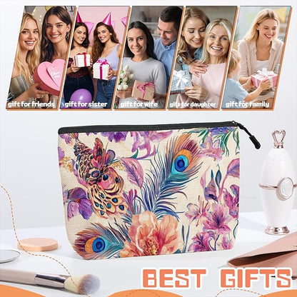 Cosmetic Bags Travel Makeup Toilet Case Waterproof Pouch for Women Girls 6.7X9.45inches - Gorgeous Floral - Peacock Tapestry