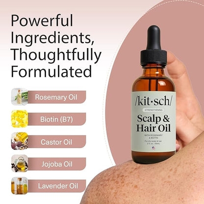 Kitsch Rosemary Oil Pre-Wash Strengthening Hair Oil with Castor, Biotin, Jojoba, Lavender Scent, 60ml