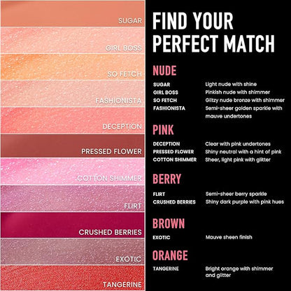 Frankie Rose Cosmetics Lip Gloss | Non-Sticky Formula, Long Lasting Gloss Shimmer, Bold Pigment & Hydrating Gloss of Lips, Flirt Shimmer Lip Gloss, 20g