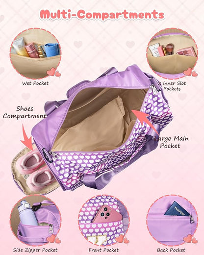 Tween Girl Gifts Trendy Stuff, Girls Travel Duffel Bag, Kids Initial Overnight Bags with Shoe Compartment, Personalized Gym Ballet Dance Bag with Makeup Pouch, Gift for Teenager (Letter V)