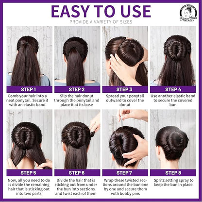 Teenitor Hair Bun Maker for Kids Girls - Hair Donuts, Ballet Bun in 4 Sizes, Light Brown