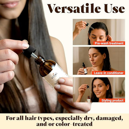 Batana Oil for Hair Growth – 100% Pure & Organic Botana Oil from Honduras – Strengthens, Thickens & Restores Natural Hair – Cold Pressed Raw Scalp & Hair Treatment for Men & Women – 60ml