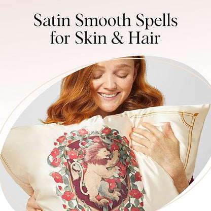 Kitsch x Harry Potter Gryffindor Satin Pillowcase w/Zipper for Hair & Skin - Double-Sided, Softer Than Silk, Wrinkle-Free, Machine Washable, Frizz Control, Breakout Prevention - Queen/Standard(19x26)