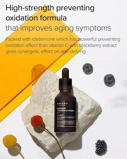 Mary&May Idebenone + Blackberry Complex Serum - Potent Anti Aging for Enhanced Antioxidant and Skin Nourishment - Korean Face Skincare, EWG Green Grade, Cruelty-Free, 1.01 fl.oz.