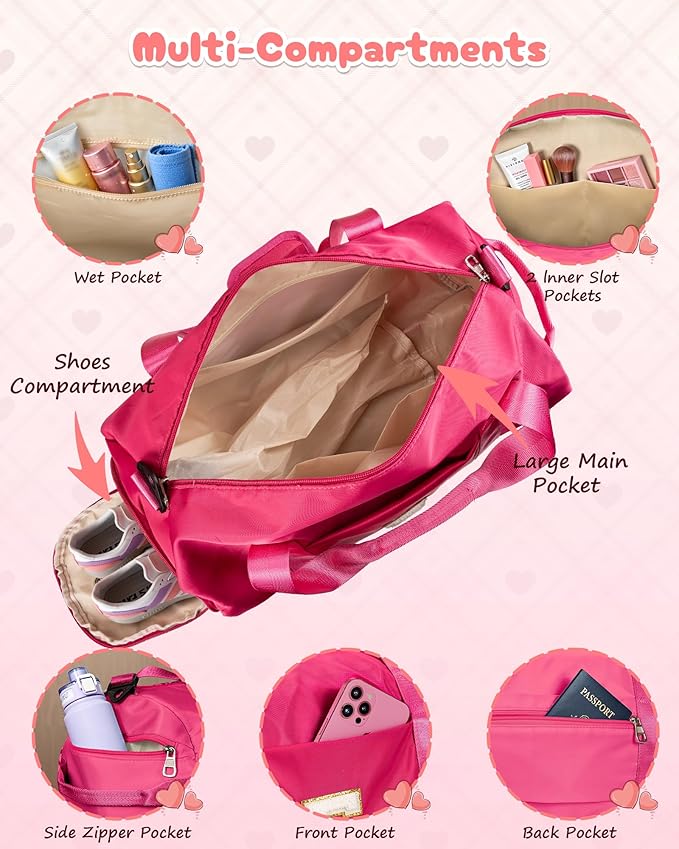 Trendy Stuff for Tweens, Girls Travel Duffel Bag, Kids Initial Overnight Bags with Shoe Compartment, Customized Sport Gym Weekender Bag with Makeup Pouch, Birthday Gift for Teens (Letter P)