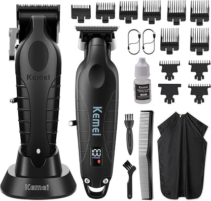 KEMEI Hair Clippers for Men, Professional Clipper and Trimmers Set, Cordless Zero Gap Trimmer for Men with LED Display, 11 Guide Combs