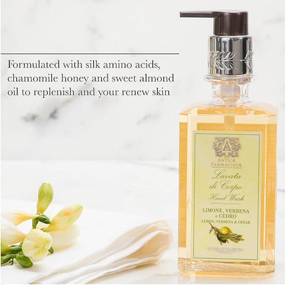 Antica Farmacista Hand & Body Wash - Luxury Nourishing Body Wash - Hydrating Hand Cleansing Wash - Bath & Body Gift - Lemon, Verbena & Cedar, 10 fl oz