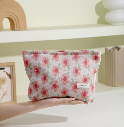 2 Pcs Makeup Bags, Large Cosmetic Bag Travel Toiletry Bag Organizer for Women, Embroidery Craft, Floral Makeup Bag Small Cosmetic Pouch Purse with Zipper Gifts for Girls Teen
