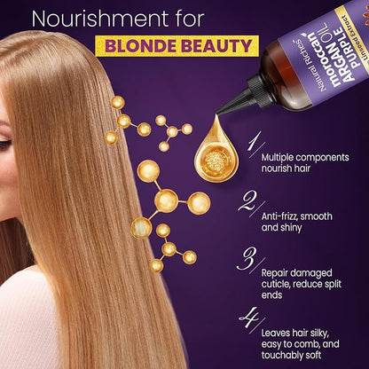 Natural Riches Moroccan Argan Oil Purple, Anti-Brass Hair Treatment with Linseed Extract for Silver Blonde Platinum Hair removes Yellow & Brass tones. Grey Highlighted Hair 8 fl oz