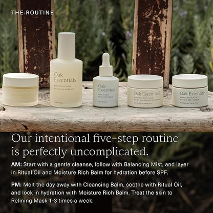Oak Essentials The Routine At-Home Facial Gift Set | 5-Step Anti-Aging Skincare Routine with Blue Tansy Oil, Cleansing Balm & Face Mask