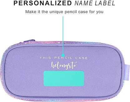 mibasies Girls Pencil Case for Kids, Multi-Slot Pencil Pouch, Pink Purple Rainbow