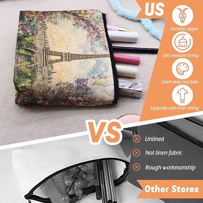 Cosmetic Bags Travel Makeup Toilet Case Waterproof Pouch for Women Girls 6.7X9.45inches - The Eiffel Tower Surrounded By Spring Flowers