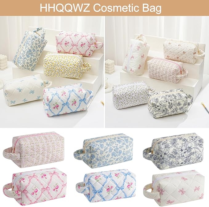 Makeup Bag Travel Cosmetic Bag for Women, Zipper Make Up Pouch, Floral Flowers Toiletry Organizer Makeup with Handle, Cosmetic Travel Cloth Bag (Purple Floral)