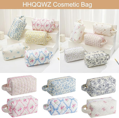 Makeup Bag Travel Cosmetic Bag for Women, Zipper Make Up Pouch, Floral Flowers Toiletry Organizer Makeup with Handle, Cosmetic Travel Cloth Bag (Purple Floral)