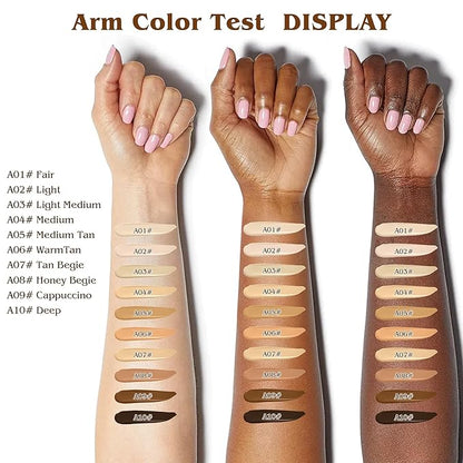 Full Coverage Liquid Concealer, Foundation Makeup for Women, Cover Blemishes & Under-Eye Circles, Spots, Matte Finish, Hydrating Primer for Correct, 0.06 fl oz,Vegan&Cruelty-Free A03#Light Medium