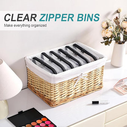 Sanwuta 6 Pcs Clear Hard Zipper Case Hard Plastic Zipper Pouches Makeup Bag Pencil Pouches Transparent Cases for Snacks Plastic Storage Organizer Box for Travel(Black,7.48 x 3.94 x 2 Inch)