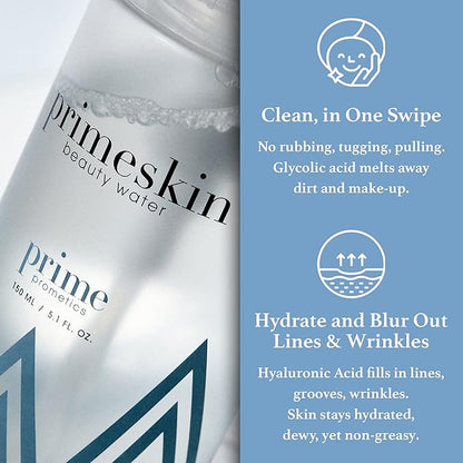 PRIME PROMETICS PrimeSkin Beauty Water – Deeply Hydrating Pro-Age Make-Up Remover for Mature Women – Clean, One Swipe – for All Skin Types – pH balanced, Hypoallergenic
