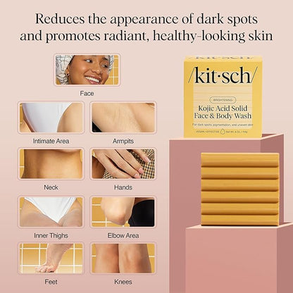 Kitsch Kojic Acid Soap – Turmeric Soap Bar with Hyaluronic Acid & Shea Butter – Brightening & Hydrating Body Wash & Face Wash for Dark Spots, Even Skin Tone & Natural Glow - Made in USA - 4 oz