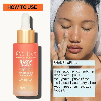 Pacifica Glow Baby Brightening Skincare Set – Vitamin C Booster Serum, Hydrodew Vegan Snail Moisturizer & Dreamlit Illuminating Lotion for Glowing Skin, Hydration & Radiance