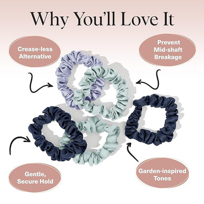 Kitsch Satin Scrunchies for Women - No Crease Hair Ties for Girls | Scrunchies For All Hair Types and Textures, Perfect for Day or Night - Garden Bouquet | Ideal Gifts for Women, 5pcs