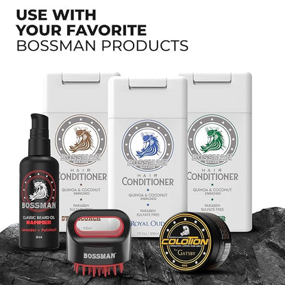 Bossman Hair Shampoo and Conditioner Combo - Hydrating, Strengthening, and Soothing Formula for Men's Hair - Paraben Free & Sulfate Free (Vetiver X) - Packaging May Vary