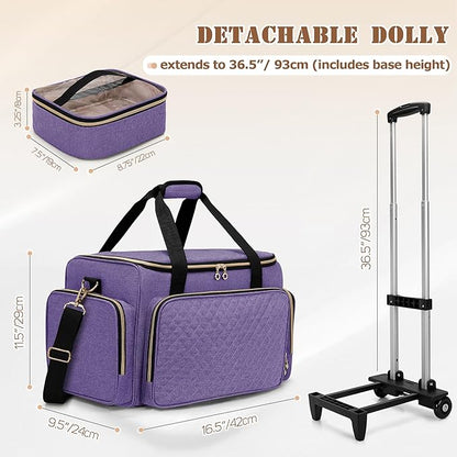 LUXJA Rolling Makeup Case with 3 Removable Pouches and 1 Makeup Brush Bag, Large Makeup Bag Cosmetic Bag with Detachable Dolly (Patented), Purple